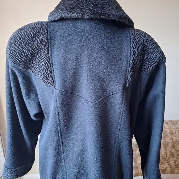 Vintage Black Persian Lamb Fur and Wool  Double Breastrd Coat M/L - Picture 3 of 9